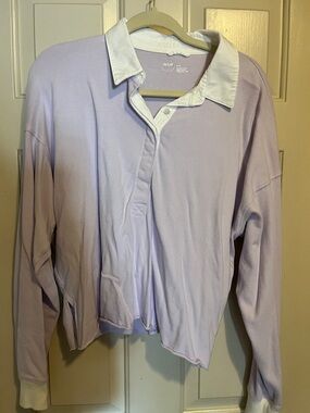 aerie Lavender Polo Top with White Collar